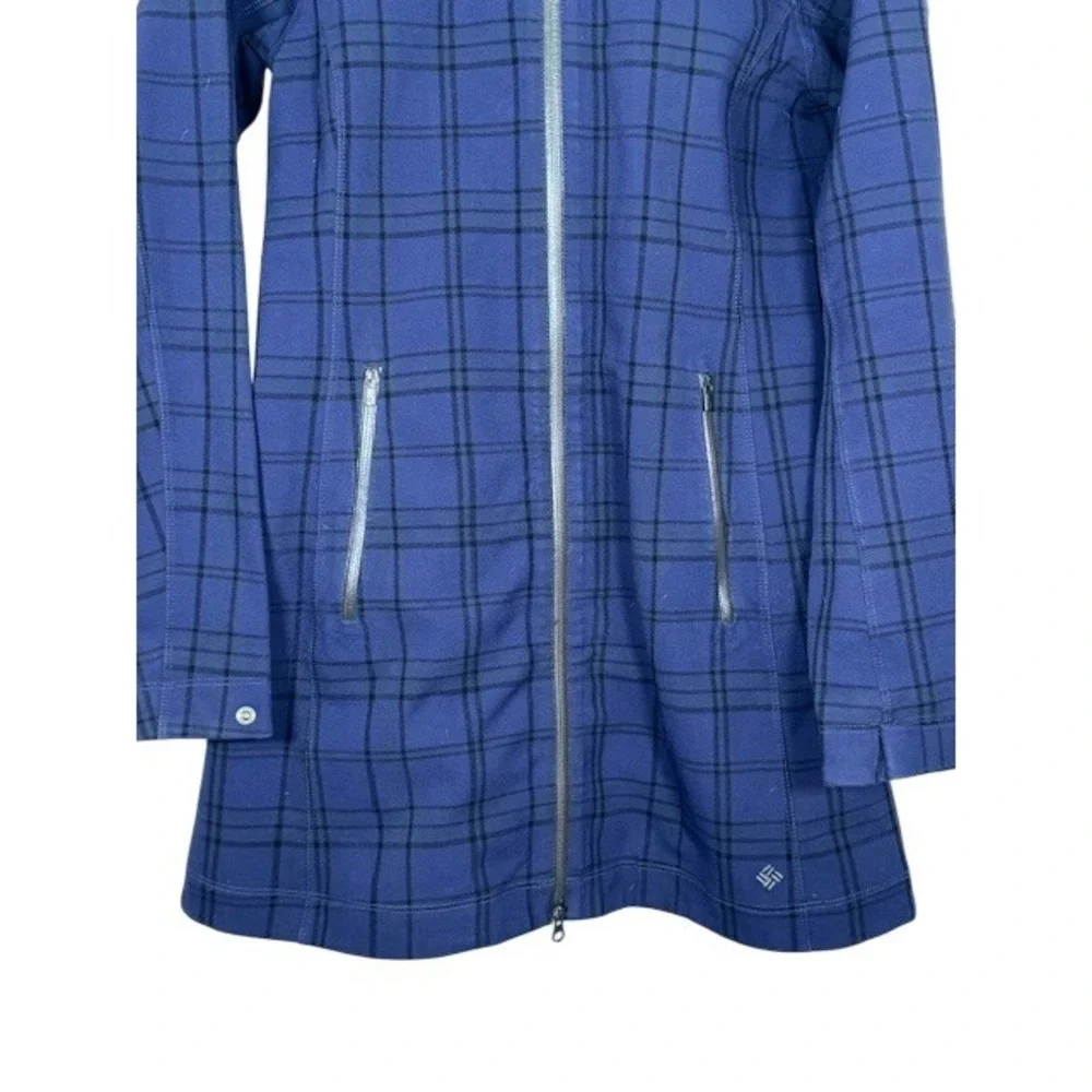 Columbia‎ Women's Plaid Hooded Softshell Jacket Thermal Omni Heat Blue Black -M